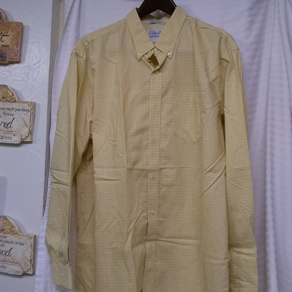 LL Bean Men's Plaid Cotton Shirt Long Sleeve Wrinkle Resistant Yellow Sz XL/54. - Picture 3 of 6